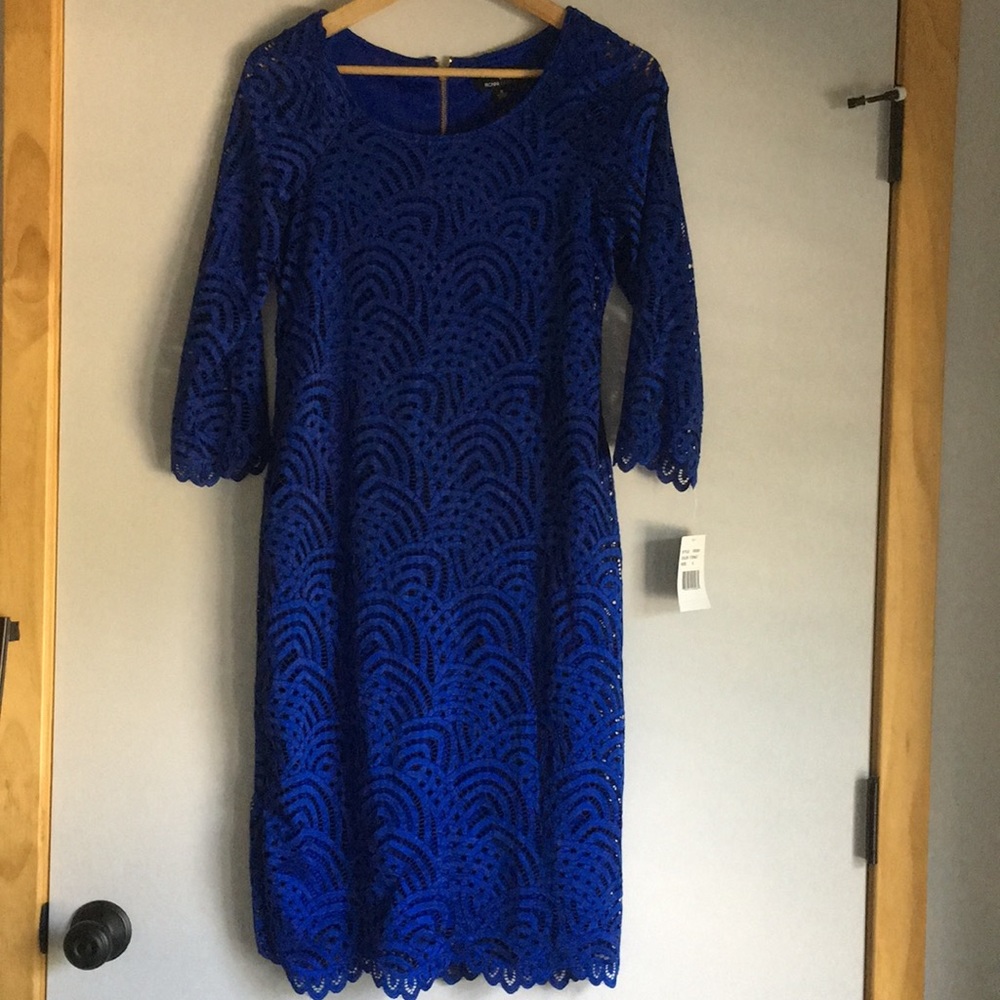 Ronni Nicole cobalt blue lace dress.